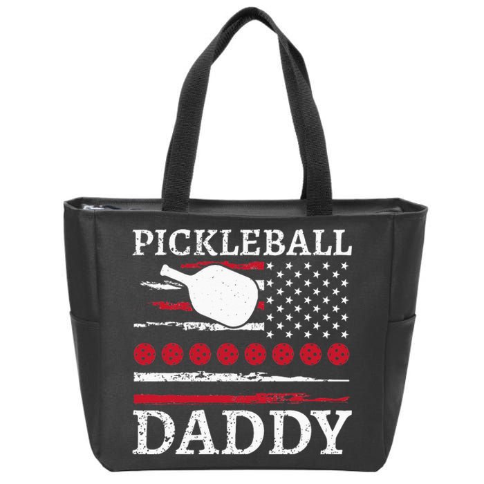 Pickleball Daddy American Flag Dad Funny Retired Sport Zip Tote Bag