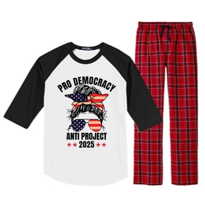 Pro Democracy Anti Project 2025 Stop Project 2025 Messy Bun Raglan Sleeve Pajama Set