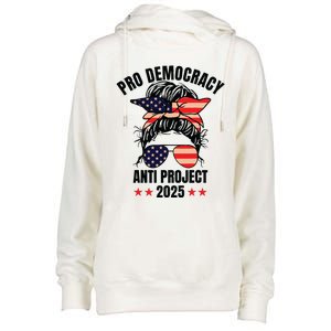 Pro Democracy Anti Project 2025 Stop Project 2025 Messy Bun Womens Funnel Neck Pullover Hood