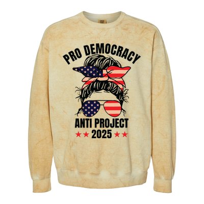 Pro Democracy Anti Project 2025 Stop Project 2025 Messy Bun Colorblast Crewneck Sweatshirt