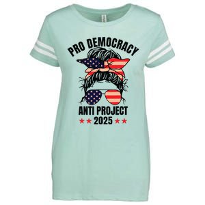 Pro Democracy Anti Project 2025 Stop Project 2025 Messy Bun Enza Ladies Jersey Football T-Shirt