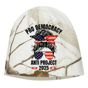 Pro Democracy Anti Project 2025 Stop Project 2025 Messy Bun Kati - Camo Knit Beanie