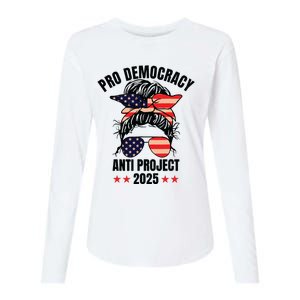 Pro Democracy Anti Project 2025 Stop Project 2025 Messy Bun Womens Cotton Relaxed Long Sleeve T-Shirt