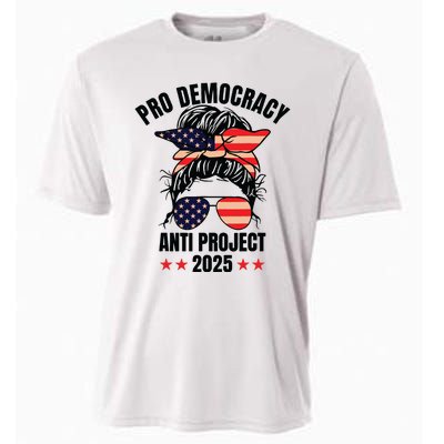 Pro Democracy Anti Project 2025 Stop Project 2025 Messy Bun Cooling Performance Crew T-Shirt