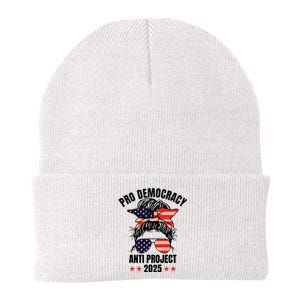 Pro Democracy Anti Project 2025 Stop Project 2025 Messy Bun Knit Cap Winter Beanie