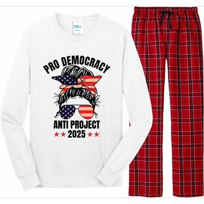 Pro Democracy Anti Project 2025 Stop Project 2025 Messy Bun Long Sleeve Pajama Set