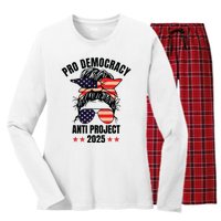 Pro Democracy Anti Project 2025 Stop Project 2025 Messy Bun Women's Long Sleeve Flannel Pajama Set 