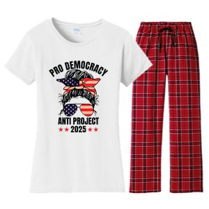 Pro Democracy Anti Project 2025 Stop Project 2025 Messy Bun Women's Flannel Pajama Set