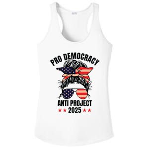 Pro Democracy Anti Project 2025 Stop Project 2025 Messy Bun Ladies PosiCharge Competitor Racerback Tank