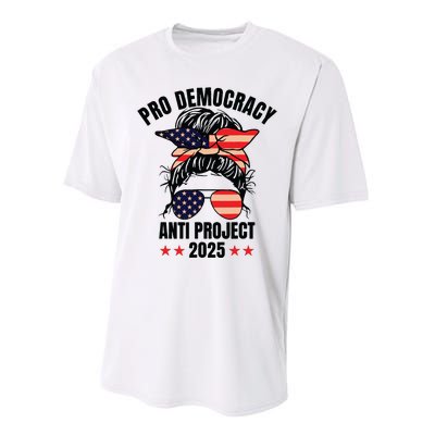 Pro Democracy Anti Project 2025 Stop Project 2025 Messy Bun Performance Sprint T-Shirt