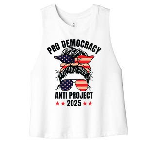 Pro Democracy Anti Project 2025 Stop Project 2025 Messy Bun Women's Racerback Cropped Tank