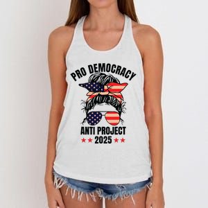 Pro Democracy Anti Project 2025 Stop Project 2025 Messy Bun Women's Knotted Racerback Tank