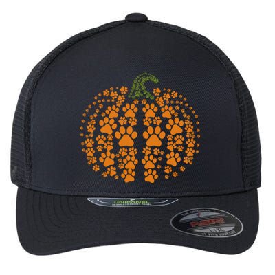 Pumpkin Dog And Cat Paw Print Halloween Funny Gift Flexfit Unipanel Trucker Cap