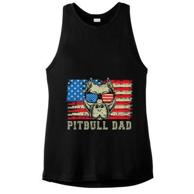 Pitbull Dad American Pit Bull Dog Us Flag 4th Of July Ladies PosiCharge Tri-Blend Wicking Tank