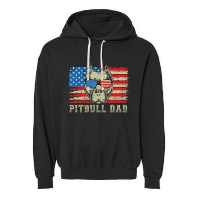 Pitbull Dad American Pit Bull Dog Us Flag 4th Of July Garment-Dyed Fleece Hoodie