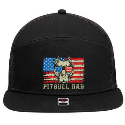 Pitbull Dad American Pit Bull Dog Us Flag 4th Of July 7 Panel Mesh Trucker Snapback Hat