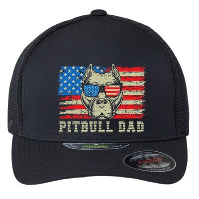 Pitbull Dad American Pit Bull Dog Us Flag 4th Of July Flexfit Unipanel Trucker Cap