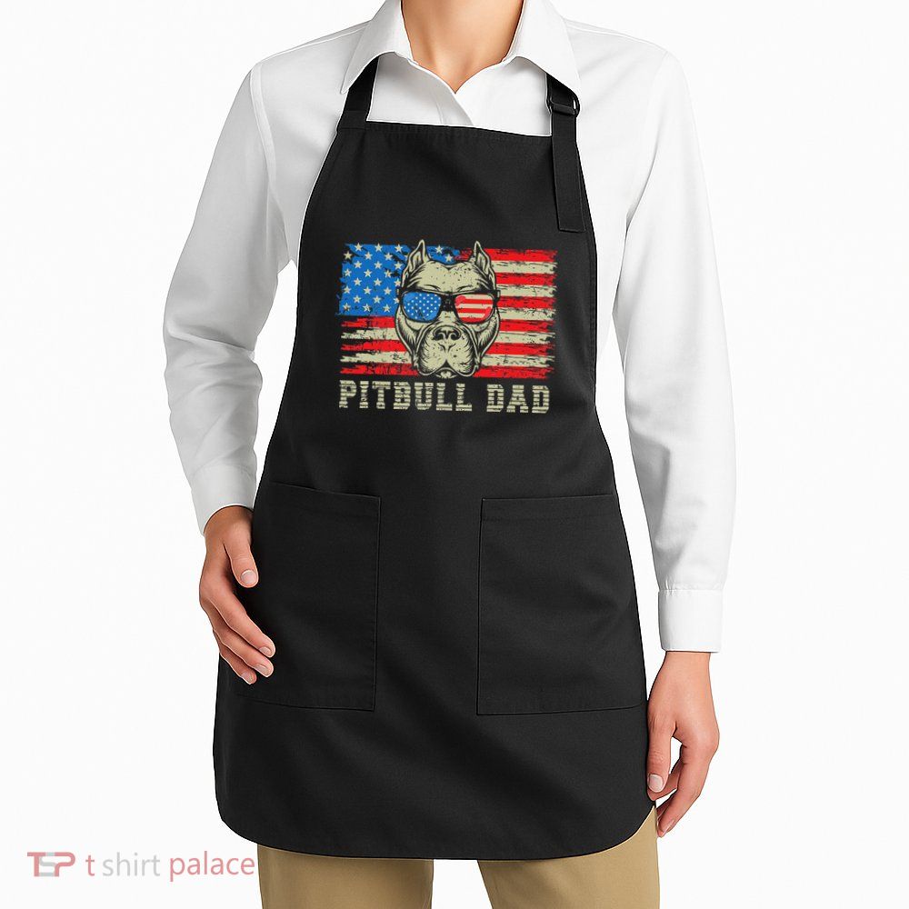 Pitbull Dad American Pit Bull Dog Us Flag 4th Of July Apron
