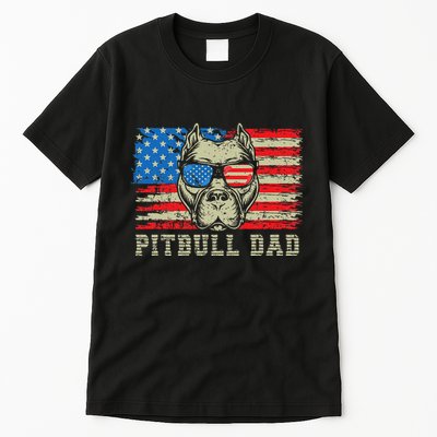 Pitbull Dad American Pit Bull Dog Us Flag 4th Of July Tall T-Shirt