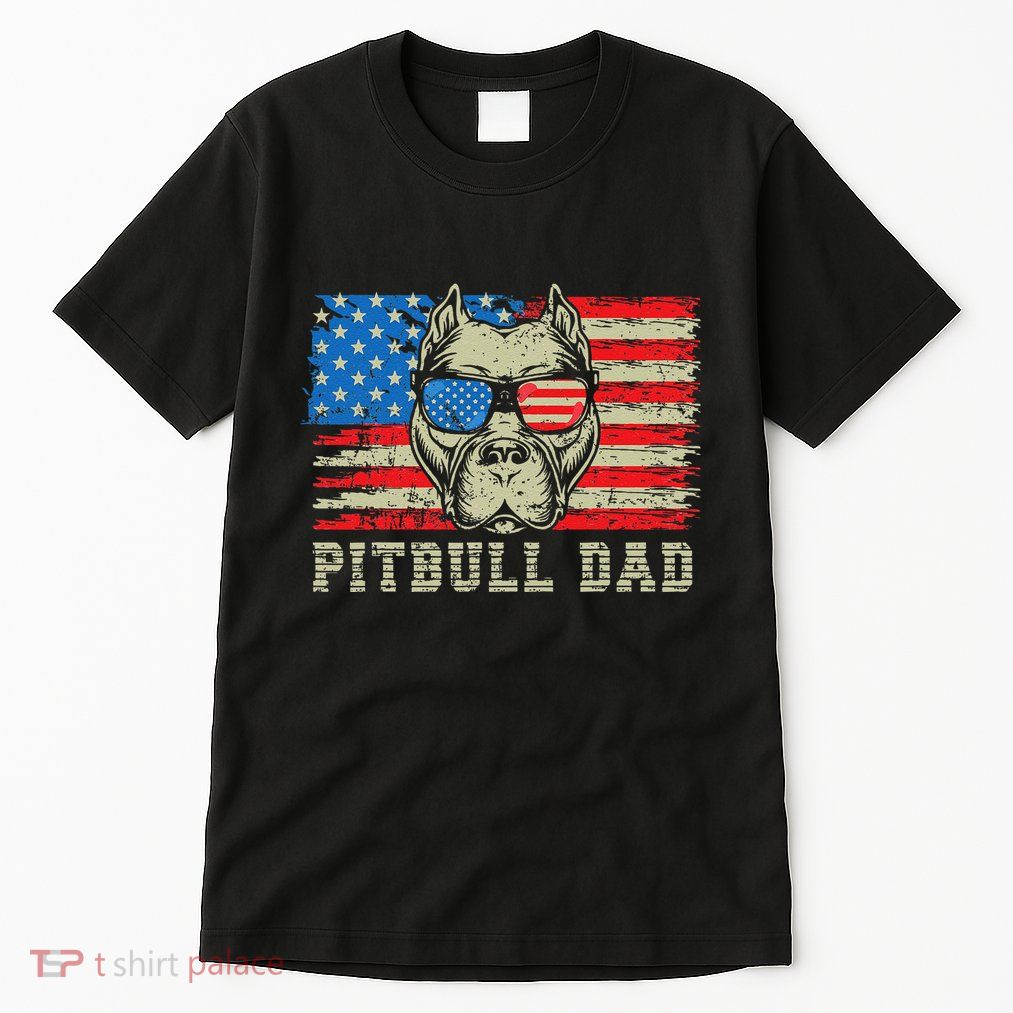 Pitbull Dad American Pit Bull Dog Us Flag 4th Of July Tall T-Shirt