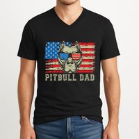 Pitbull Dad American Pit Bull Dog Us Flag 4th Of July V-Neck T-Shirt