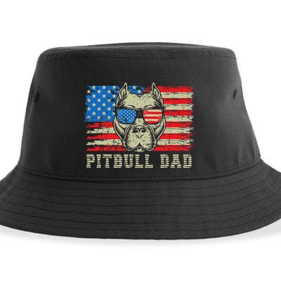 Pitbull Dad American Pit Bull Dog Us Flag 4th Of July Sustainable Bucket Hat