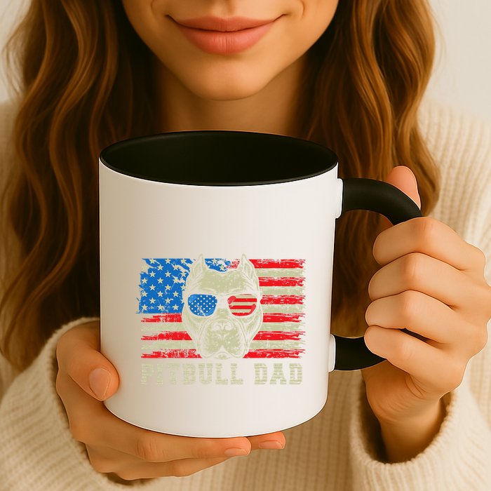 Pitbull Dad American Pit Bull Dog Us Flag 4th Of July Mug