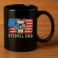 Pitbull Dad American Pit Bull Dog Us Flag 4th Of July 11oz C Handle Ceramic Mug