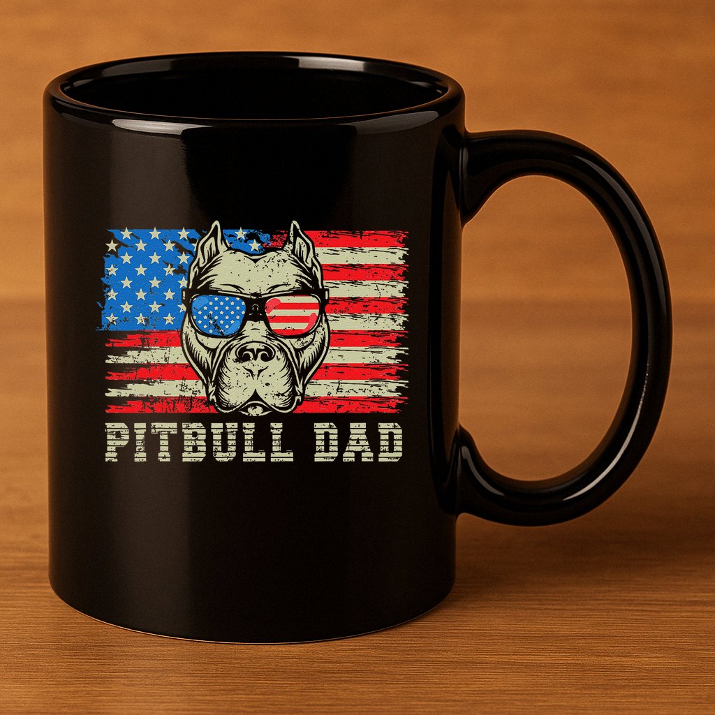 Pitbull Dad American Pit Bull Dog Us Flag 4th Of July 11oz C Handle Ceramic Mug