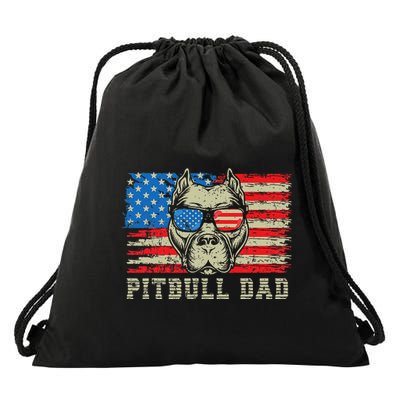 Pitbull Dad American Pit Bull Dog Us Flag 4th Of July Drawstring Bag