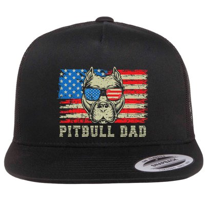 Pitbull Dad American Pit Bull Dog Us Flag 4th Of July Flatbill Hat