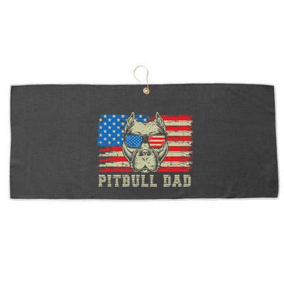 Pitbull Dad American Pit Bull Dog Us Flag 4th Of July Large Microfiber Waffle Golf Towel