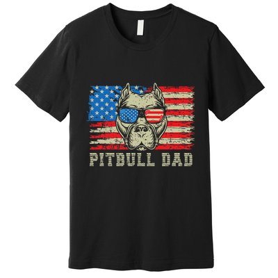 Pitbull Dad American Pit Bull Dog Us Flag 4th Of July Premium T-Shirt