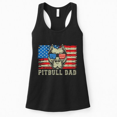 Pitbull Dad American Pit Bull Dog Us Flag 4th Of July Womens Tank Top