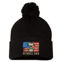 Pitbull Dad American Pit Bull Dog Us Flag 4th Of July Pom Pom 12in Knit Beanie