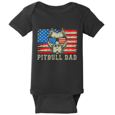 Pitbull Dad American Pit Bull Dog Us Flag 4th Of July Baby Bodysuit