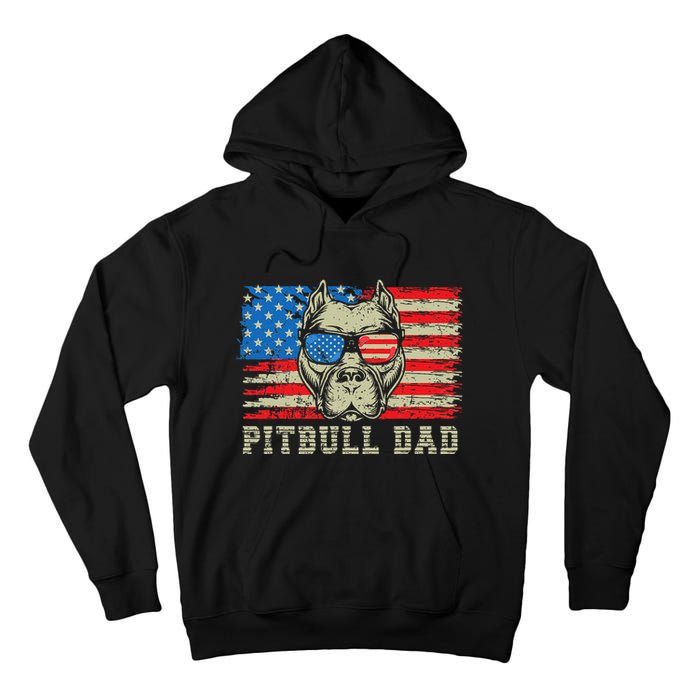 Pitbull Dad American Pit Bull Dog Us Flag 4th Of July Tall Hoodie