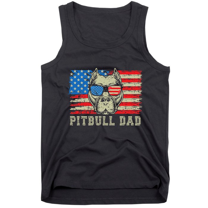 Pitbull Dad American Pit Bull Dog Us Flag 4th Of July Tank Top