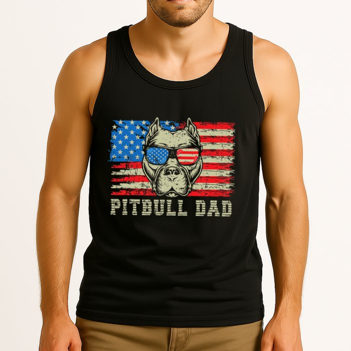 Pitbull Dad American Pit Bull Dog Us Flag 4th Of July Tank Top