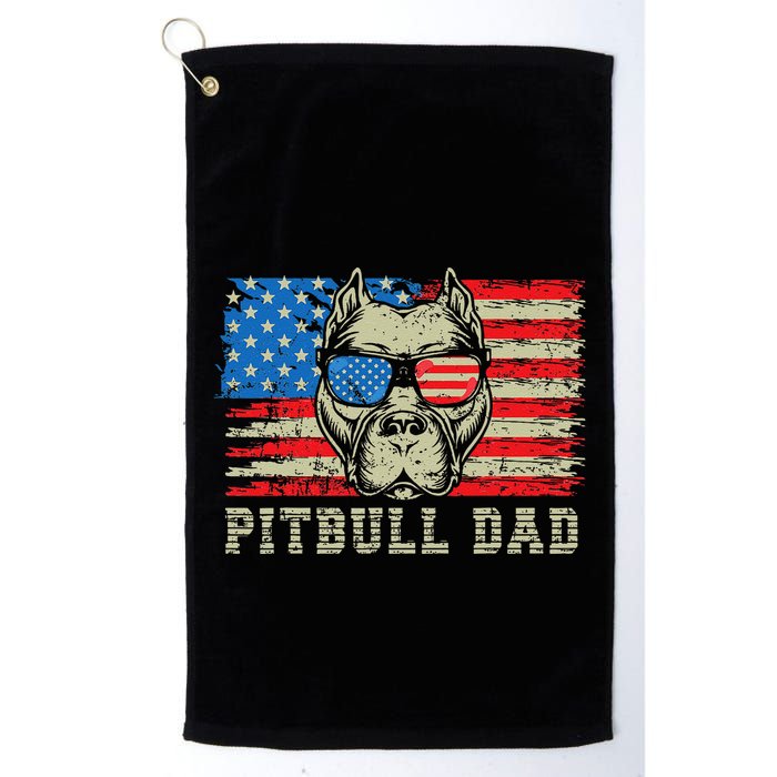 Pitbull Dad American Pit Bull Dog Us Flag 4th Of July Golf Towel