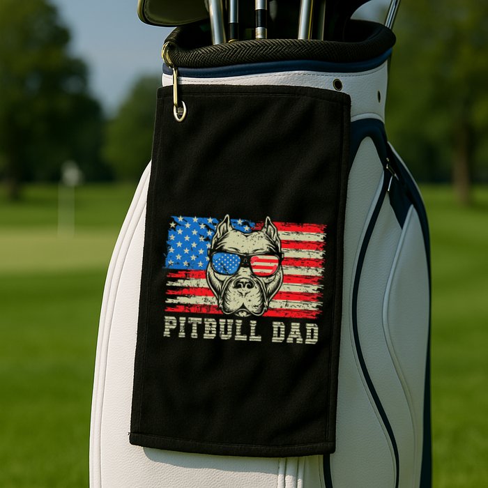 Pitbull Dad American Pit Bull Dog Us Flag 4th Of July Golf Towel