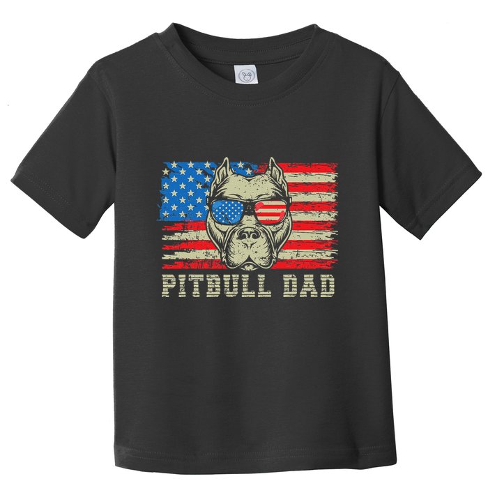 Pitbull Dad American Pit Bull Dog Us Flag 4th Of July Toddler T-Shirt