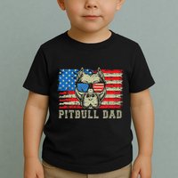Pitbull Dad American Pit Bull Dog Us Flag 4th Of July Toddler T-Shirt
