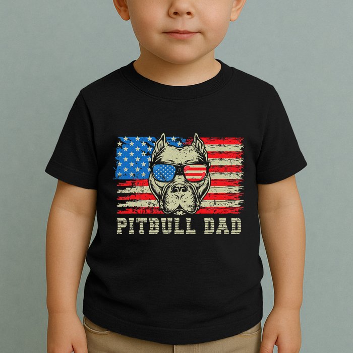 Pitbull Dad American Pit Bull Dog Us Flag 4th Of July Toddler T-Shirt