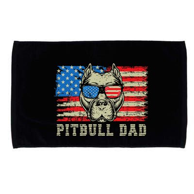 Pitbull Dad American Pit Bull Dog Us Flag 4th Of July Microfiber Hand Towel