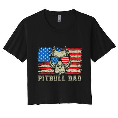 Pitbull Dad American Pit Bull Dog Us Flag 4th Of July Crop Top