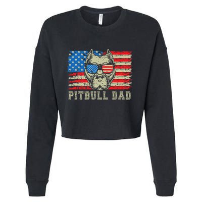 Pitbull Dad American Pit Bull Dog Us Flag 4th Of July Cropped Pullover Crew