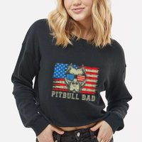 Pitbull Dad American Pit Bull Dog Us Flag 4th Of July Cropped Pullover Crew