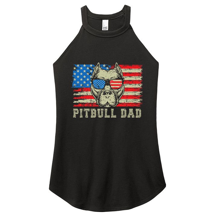 Pitbull Dad American Pit Bull Dog Us Flag 4th Of July Women's Perfect Tri Rocker Tank