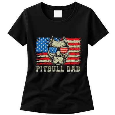 Pitbull Dad American Pit Bull Dog Us Flag 4th Of July Womens T-Shirt
